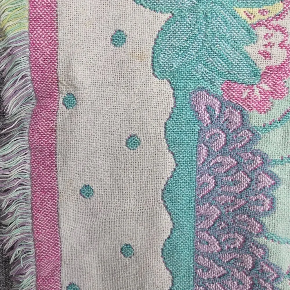 RIEGEL JACQUARD VINTAGE WEAVE JUNGLE ANIMALS 42X33 FRINGE TAPESTRY THROW BLANKET